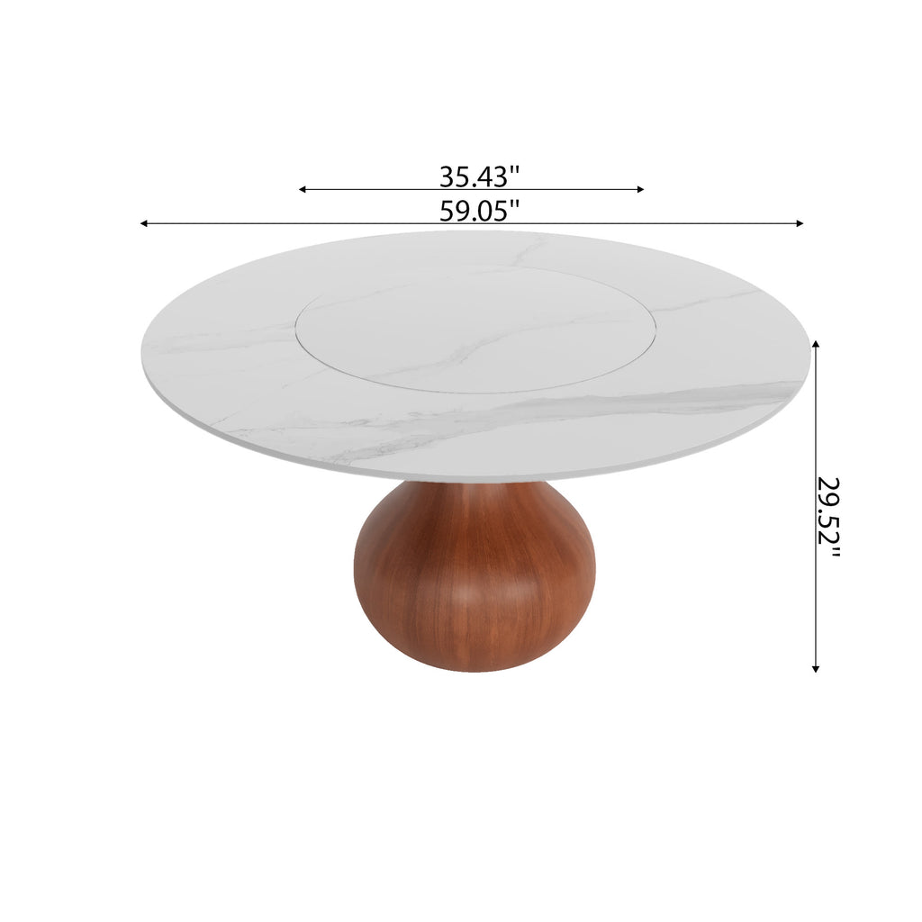 Centria Round Solid Wood Pedestal Dining Table with White Stone Top and Built-In Lazy Susan - image 6