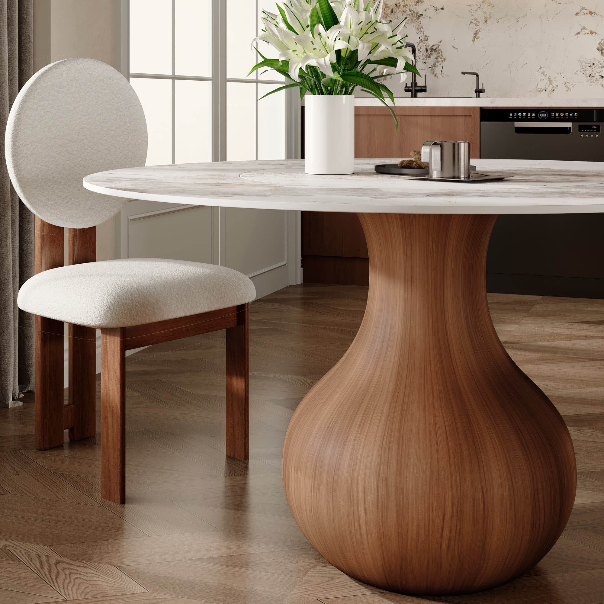 Centria Round Solid Wood Pedestal Dining Table with Pandora Stone Top and Built-In Lazy Susan - 53.15'' W X 53.15'' D X 29.53'' H - image 0