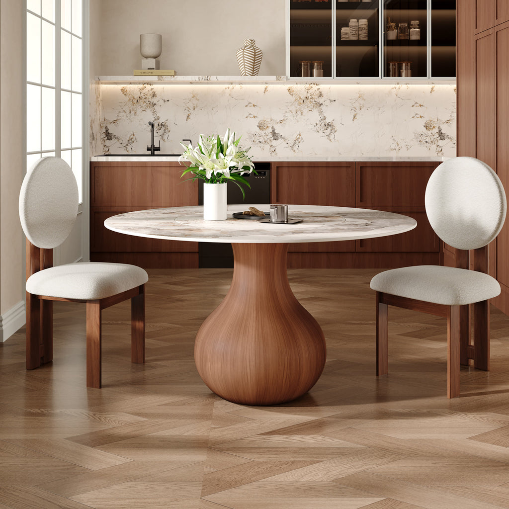 Centria Round Solid Wood Pedestal Dining Table with Pandora Stone Top and Built-In Lazy Susan - image 2