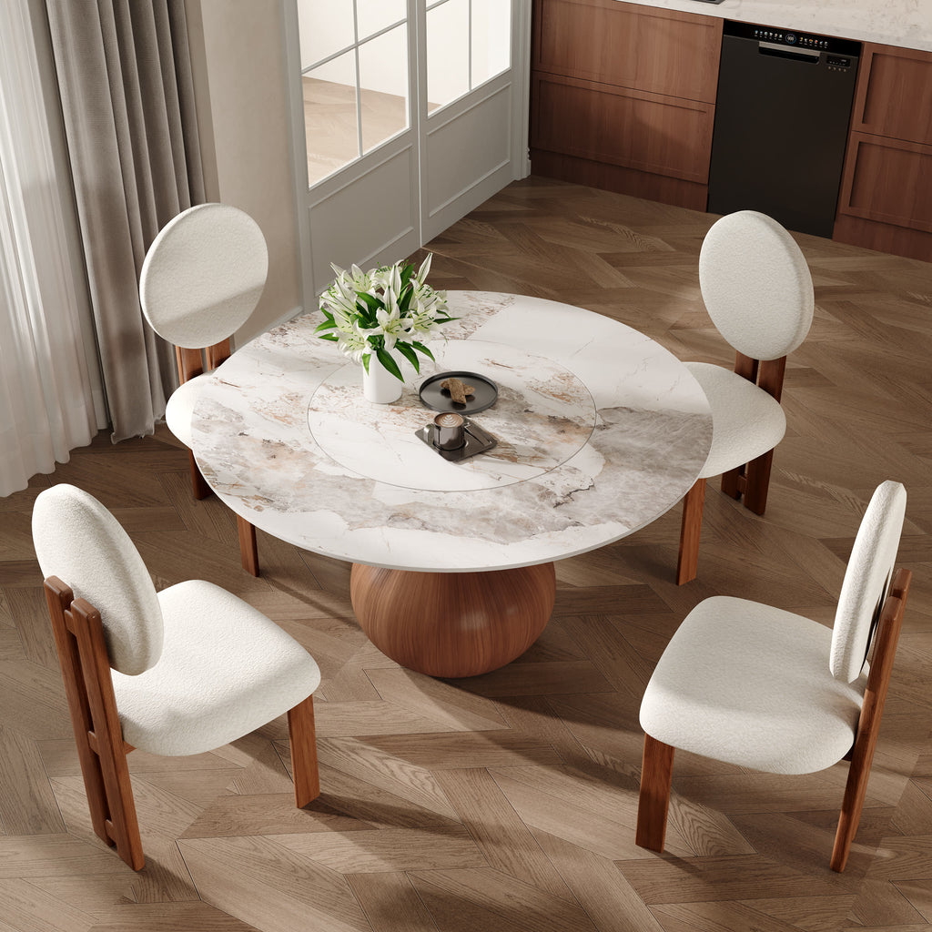 Centria Round Solid Wood Pedestal Dining Table with Pandora Stone Top and Built-In Lazy Susan - image 4