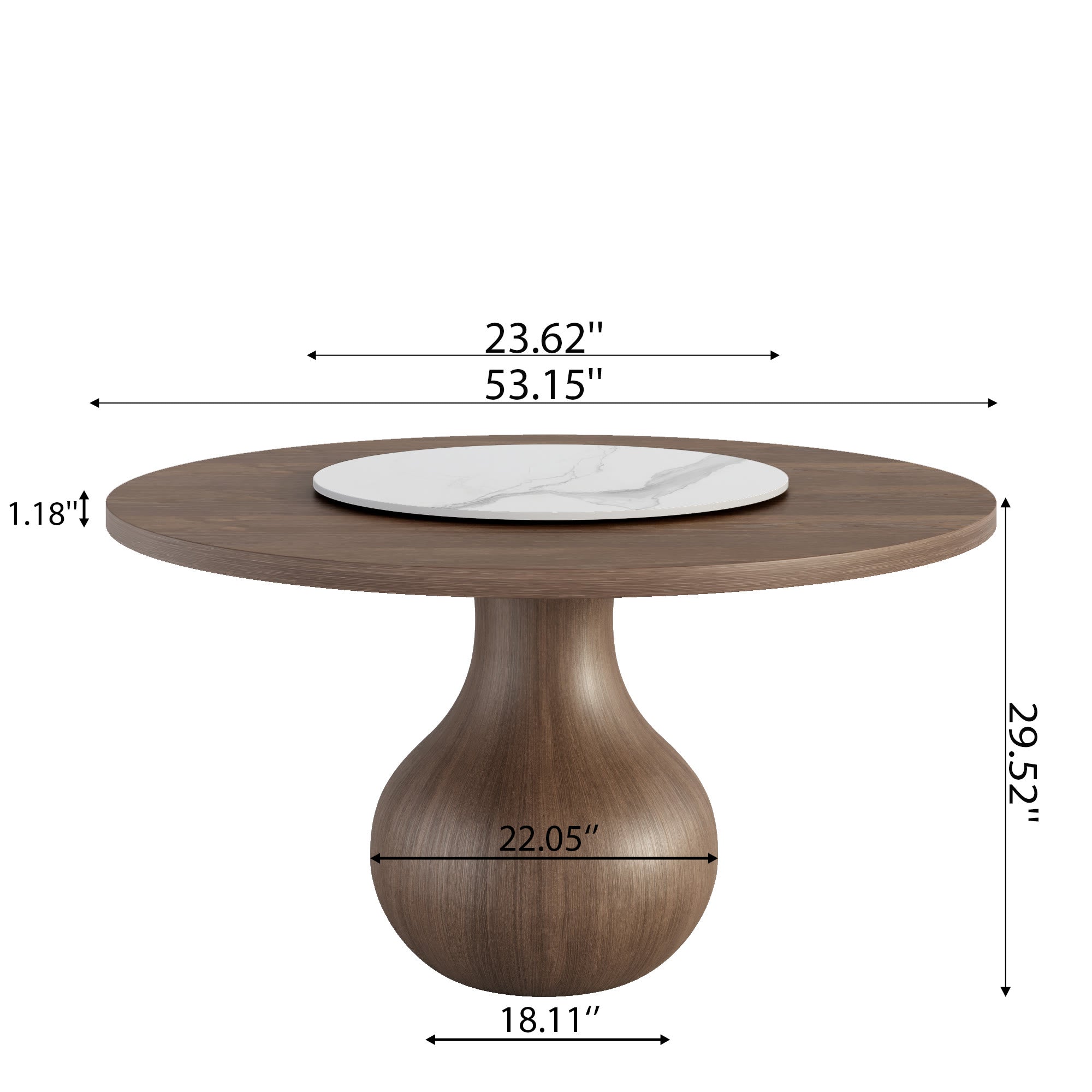 Centria Dark Walnut Round Solid Wood Dining Table with Snow White Stone Lazy Susan - image 6
