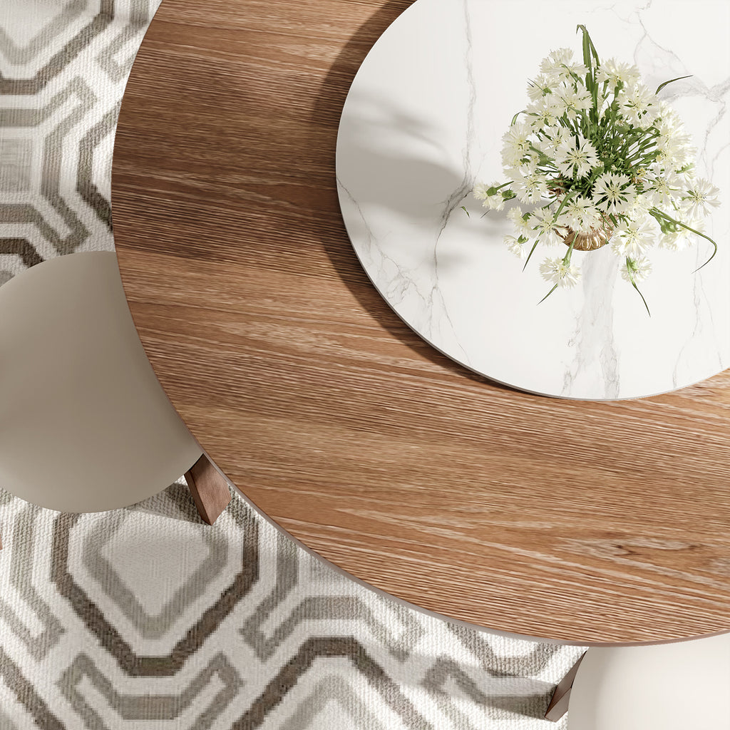 Centria Dark Walnut Round Solid Wood Dining Table with Snow White Stone Lazy Susan - image 7