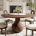 Centria Dark Walnut Round Solid Wood Dining Table with Snow White Stone Lazy Susan - 53.15'' W X 53.15'' D X 29.53'' H - image 0