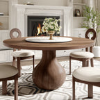 Centria Dark Walnut Round Solid Wood Dining Table with Snow White Stone Lazy Susan - 53.15'' W X 53.15'' D X 29.53'' H - image 0