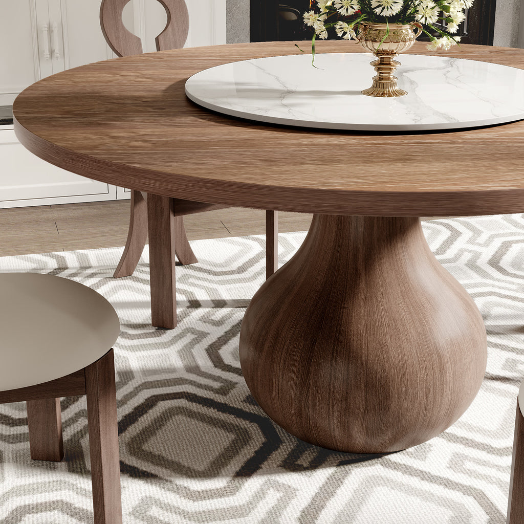 Centria Dark Walnut Round Solid Wood Dining Table with Snow White Stone Lazy Susan - image 2