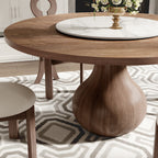 Centria Dark Walnut Round Solid Wood Dining Table with Snow White Stone Lazy Susan - image 2