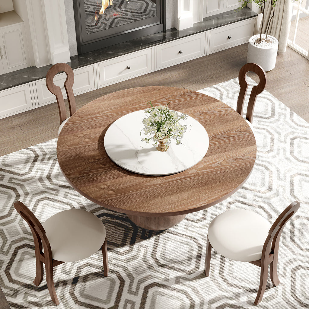 Centria Dark Walnut Round Solid Wood Dining Table with Snow White Stone Lazy Susan - image 4