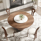 Centria Dark Walnut Round Solid Wood Dining Table with Snow White Stone Lazy Susan - image 4