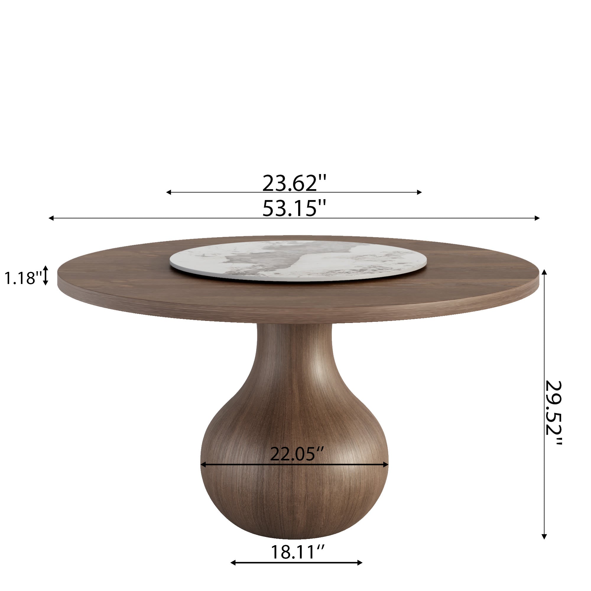 Centria Dark Walnut Round Solid Wood Dining Table with Pandora Stone Lazy Susan - image 6