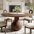 Centria Dark Walnut Round Solid Wood Dining Table with Pandora Stone Lazy Susan - 53.15'' W X 53.15'' D X 29.53'' H - image 0