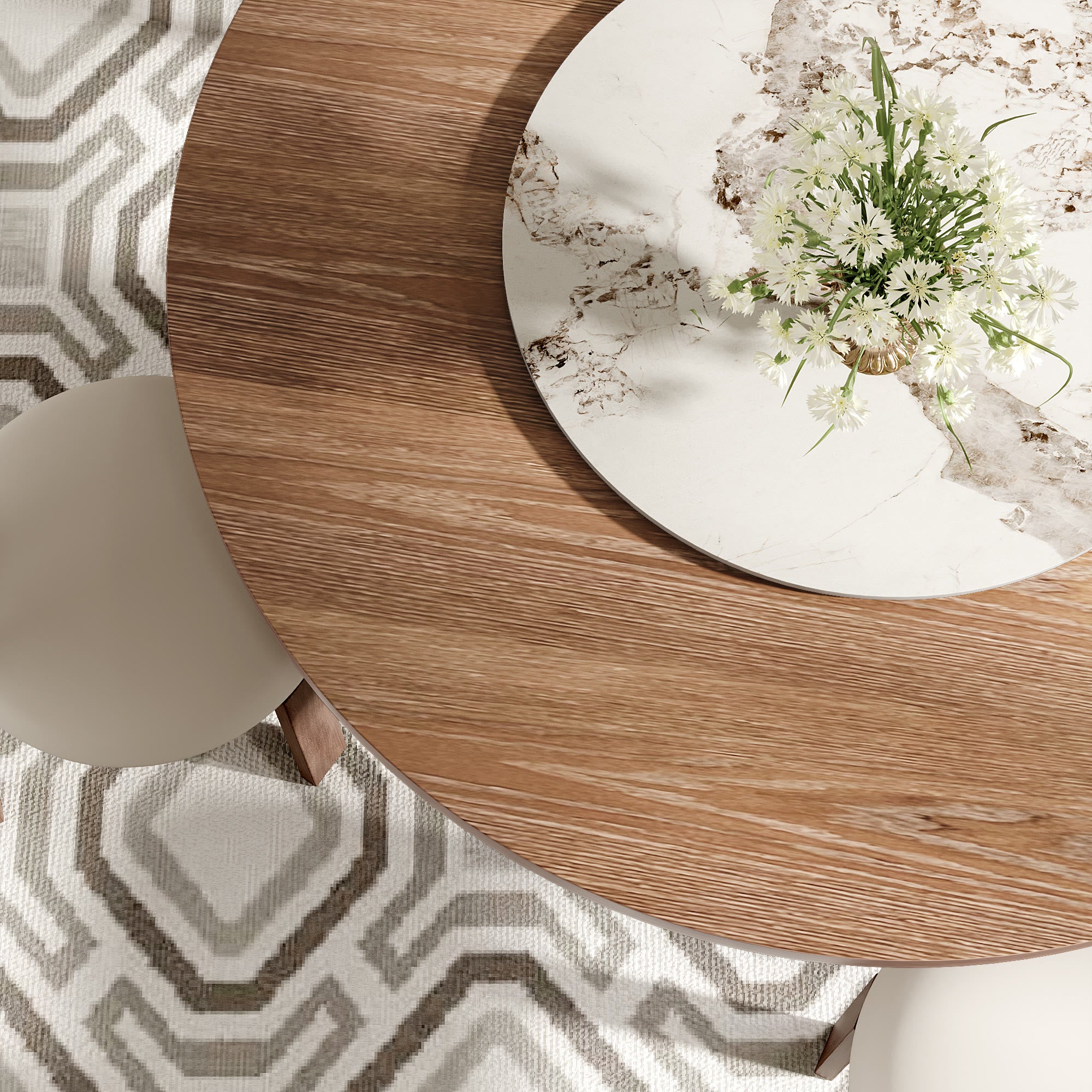 Centria Dark Walnut Round Solid Wood Dining Table with Pandora Stone Lazy Susan - image 7