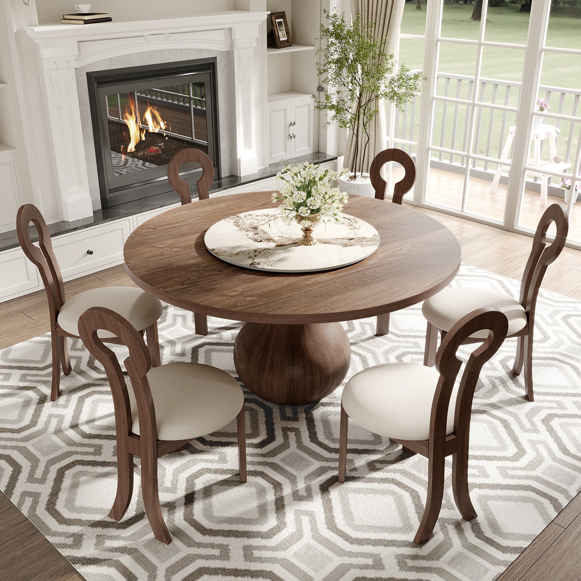 Centria Dark Walnut Round Solid Wood Dining Table with Pandora Stone Lazy Susan - image 4