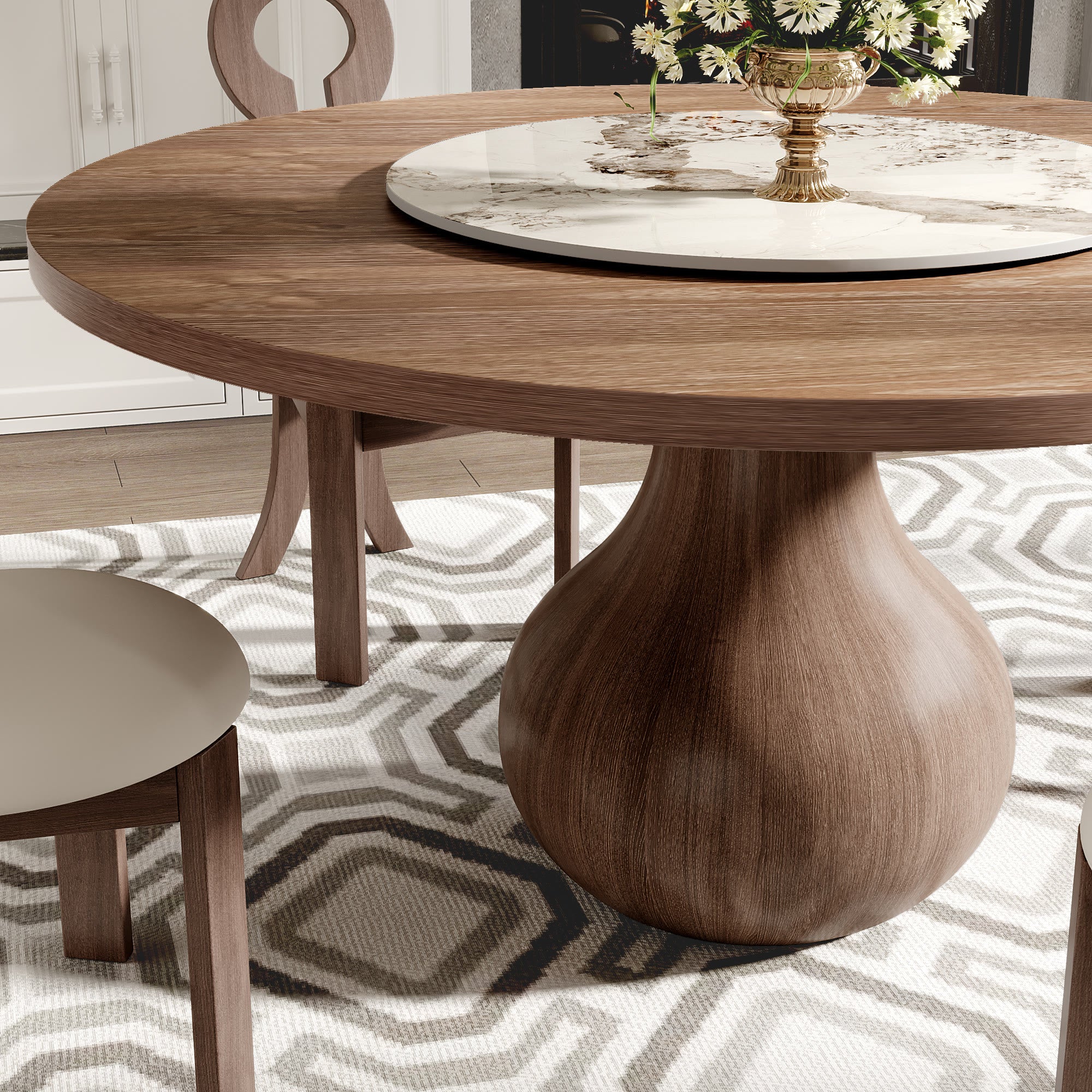 Centria Dark Walnut Round Solid Wood Dining Table with Pandora Stone Lazy Susan - image 2