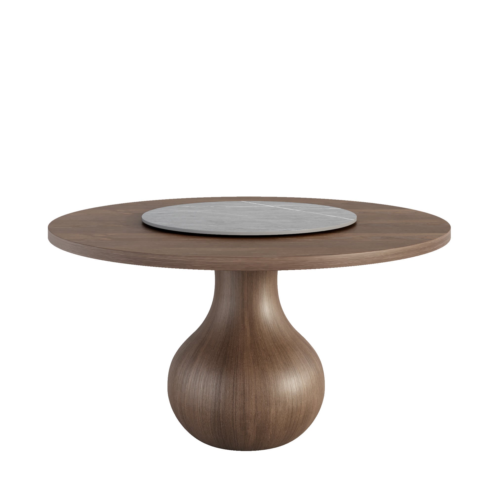 Centria Dark Walnut Round Solid Wood Dining Table with Gray Stone Lazy Susan - image 1
