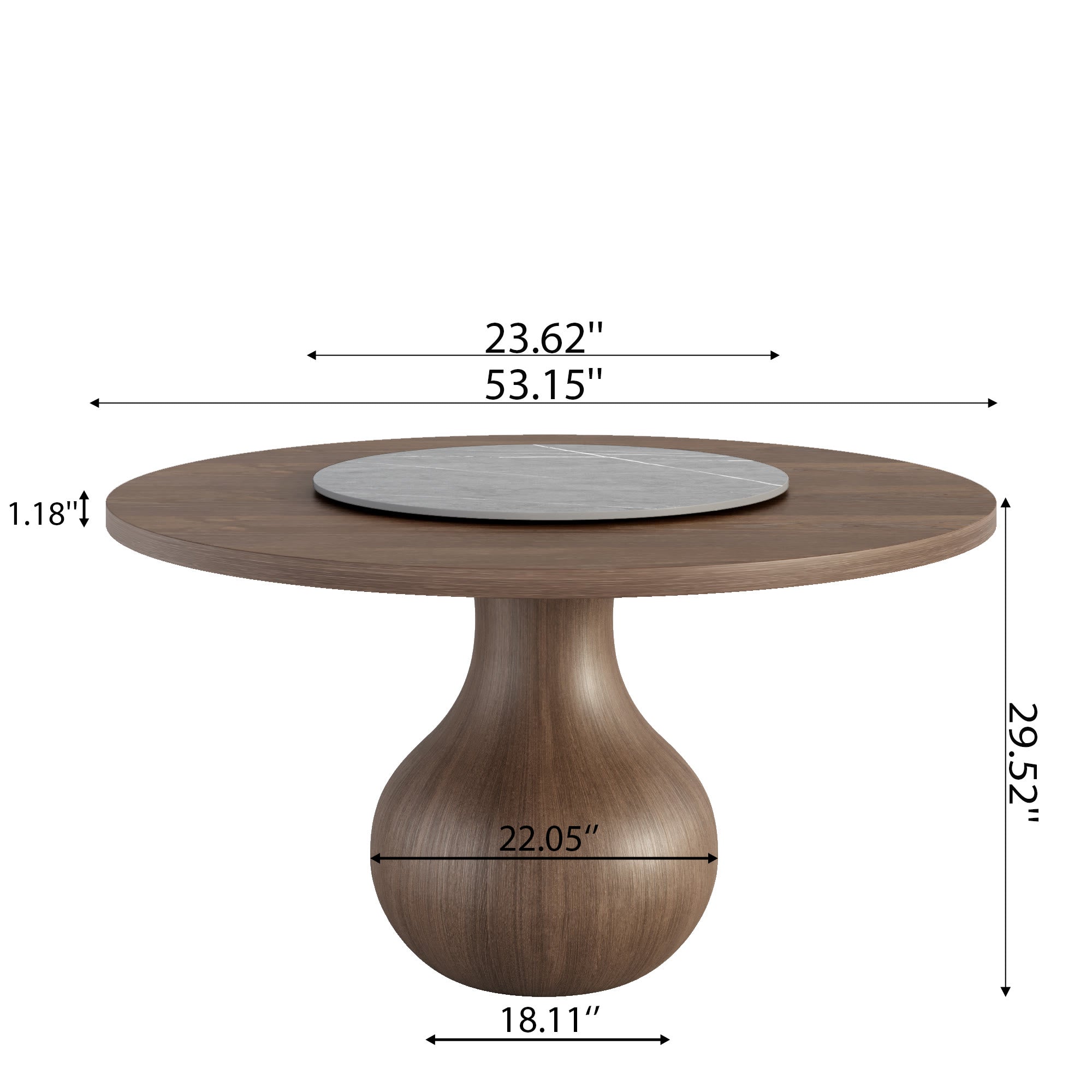 Centria Dark Walnut Round Solid Wood Dining Table with Gray Stone Lazy Susan - image 6