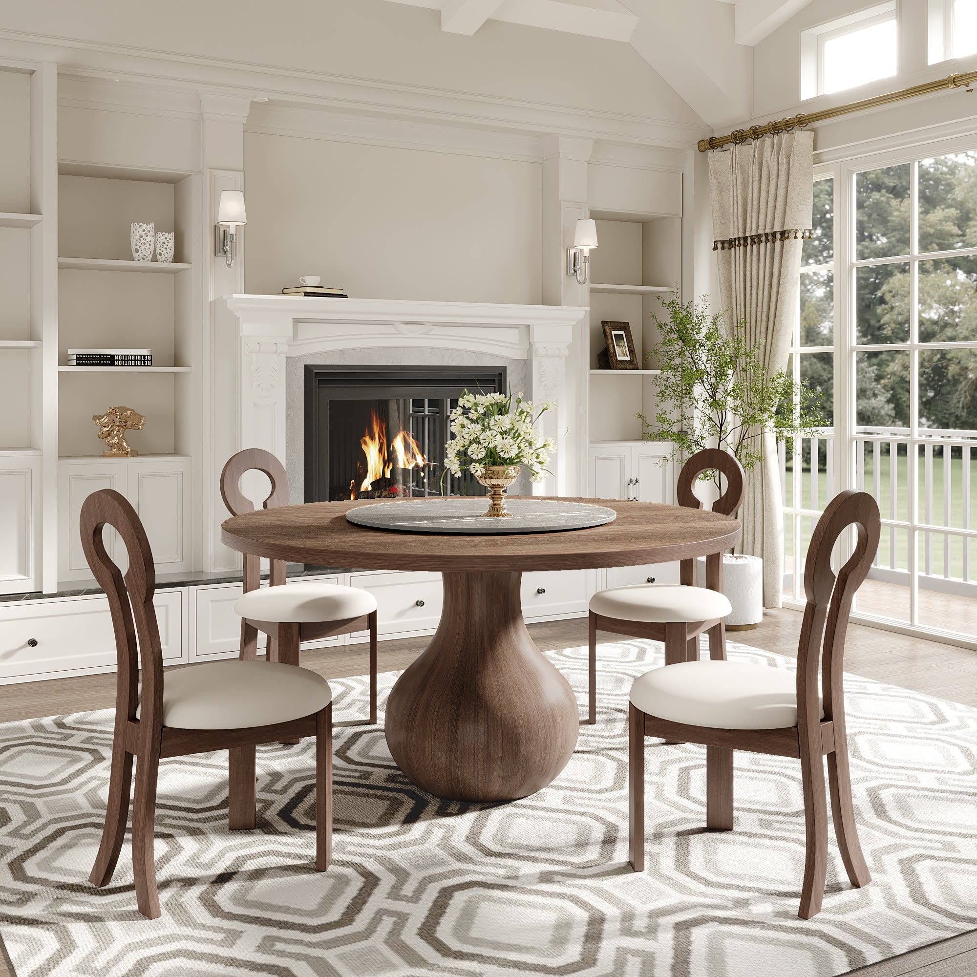Centria Dark Walnut Round Solid Wood Dining Table with Gray Stone Lazy Susan - image 3