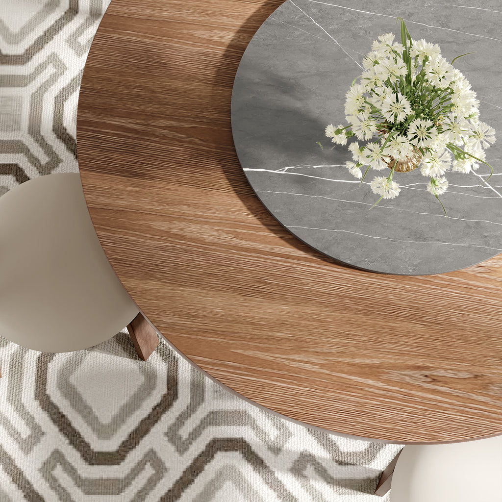 Centria Dark Walnut Round Solid Wood Dining Table with Gray Stone Lazy Susan - image 7