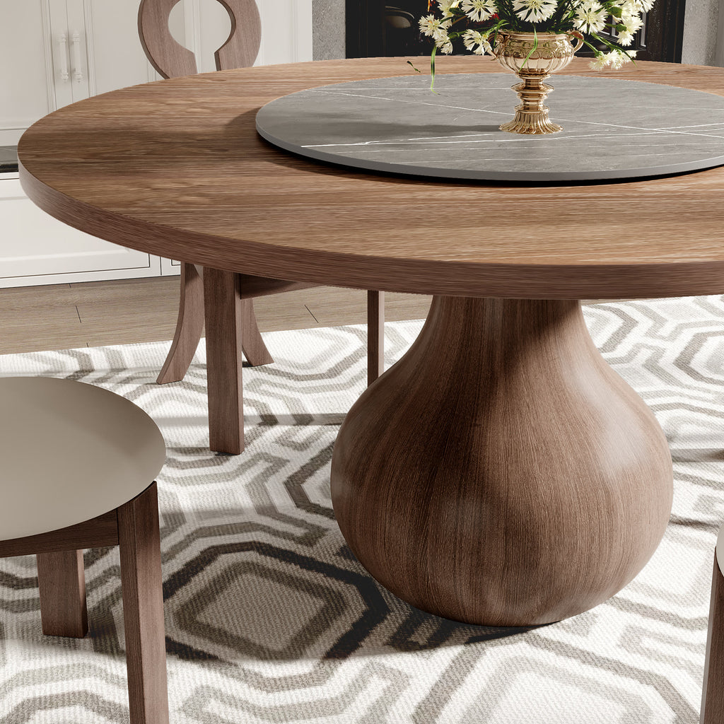 Centria Dark Walnut Round Solid Wood Dining Table with Gray Stone Lazy Susan - image 2
