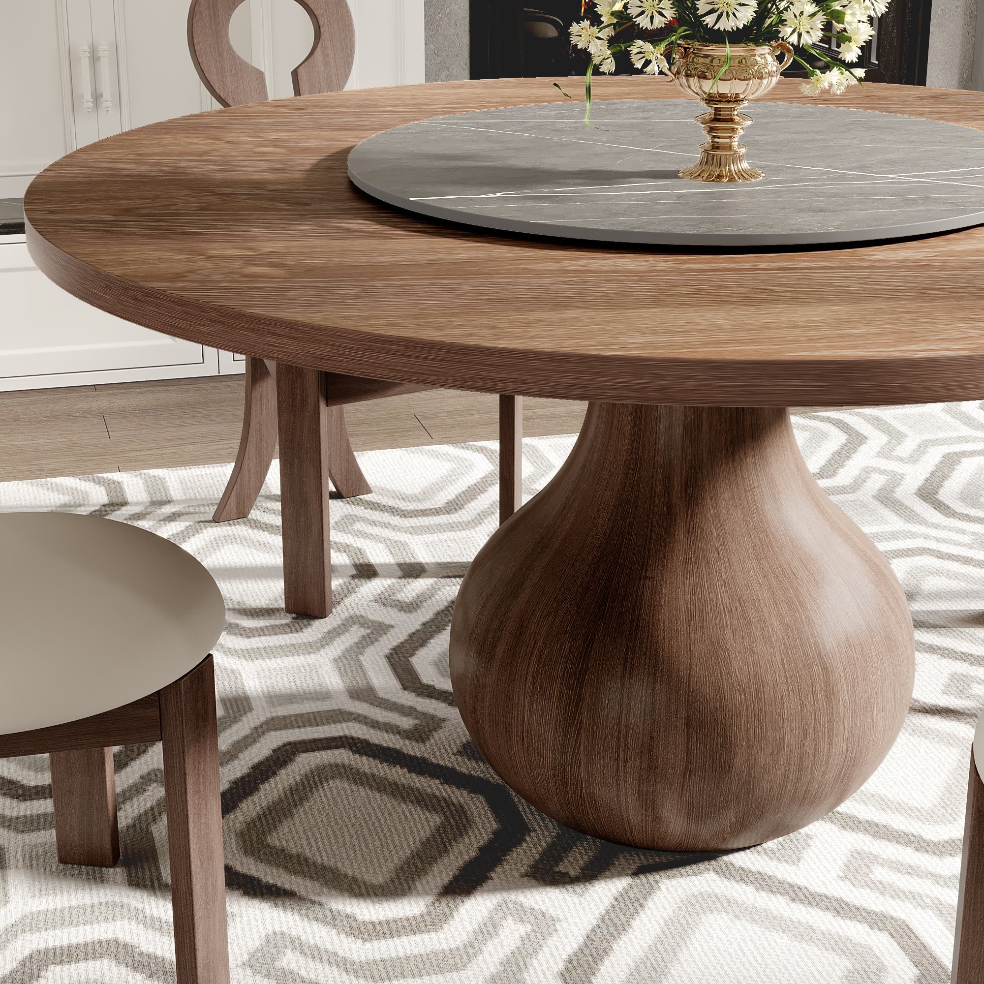 Centria Dark Walnut Round Solid Wood Dining Table with Gray Stone Lazy Susan - image 2