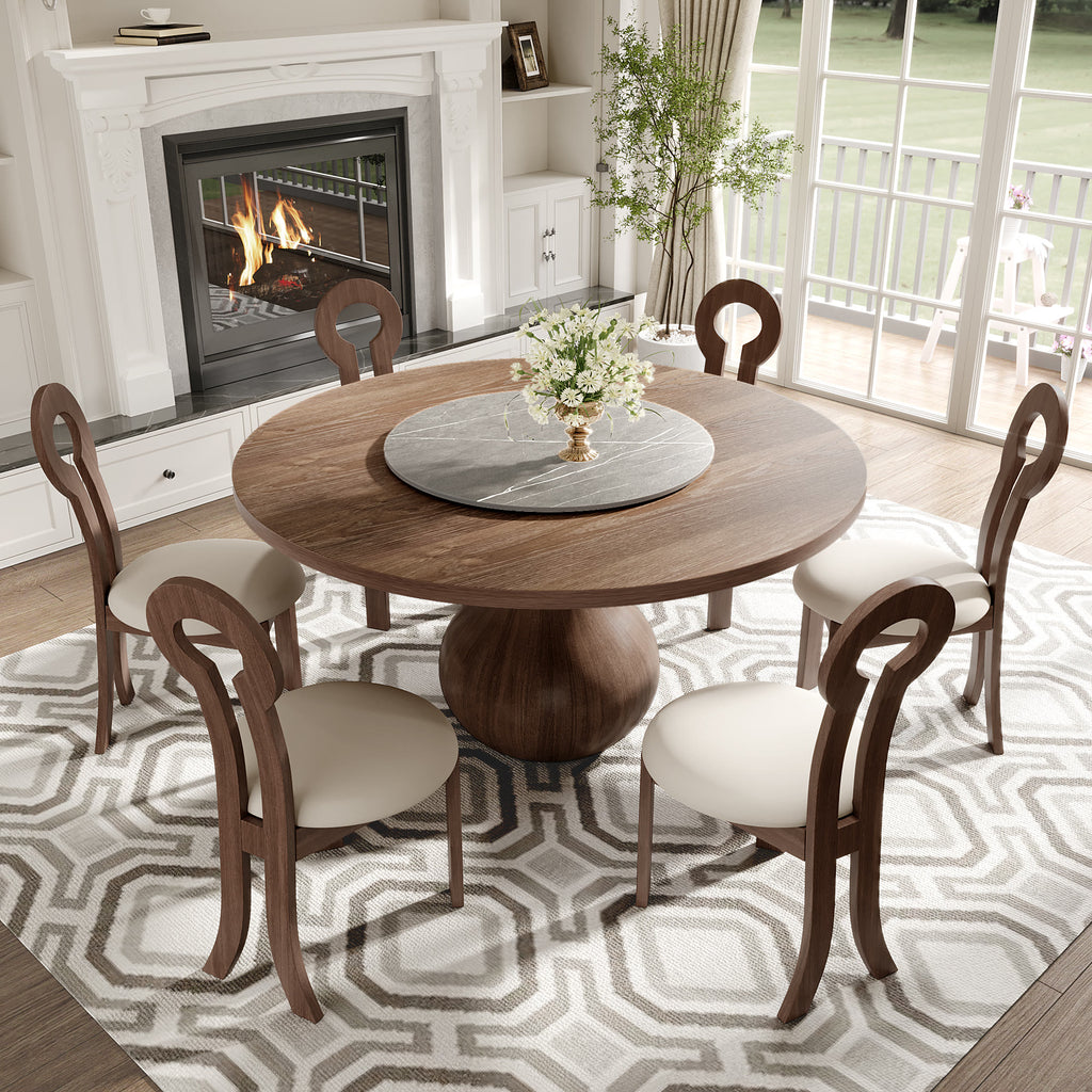 Centria Dark Walnut Round Solid Wood Dining Table with Gray Stone Lazy Susan - image 4