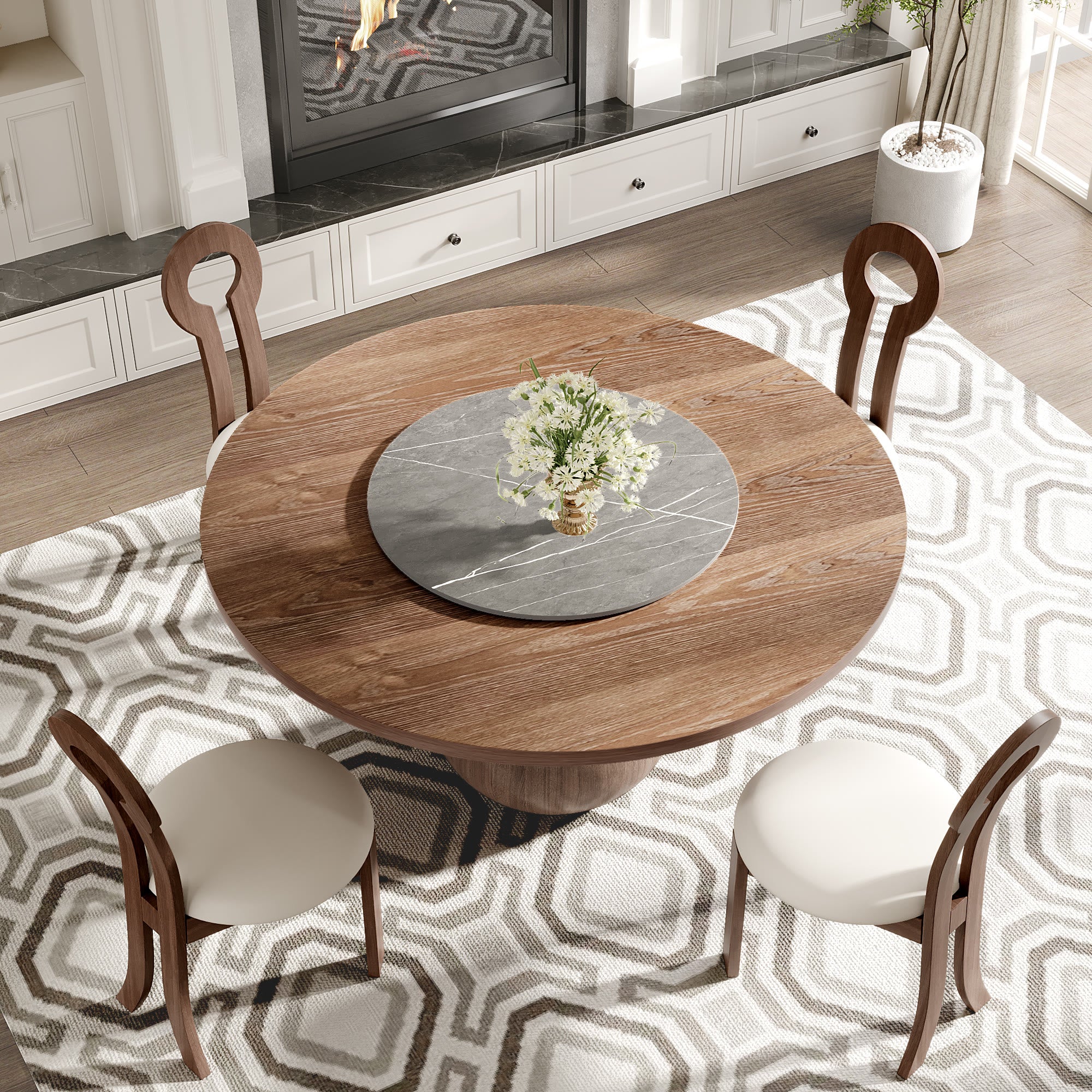 Centria Dark Walnut Round Solid Wood Dining Table with Gray Stone Lazy Susan - image 5