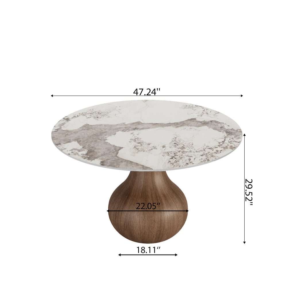 Centria Dark Walnut Round Solid Wood Pedestal Dining Table with Pandora Stone Top - image 5