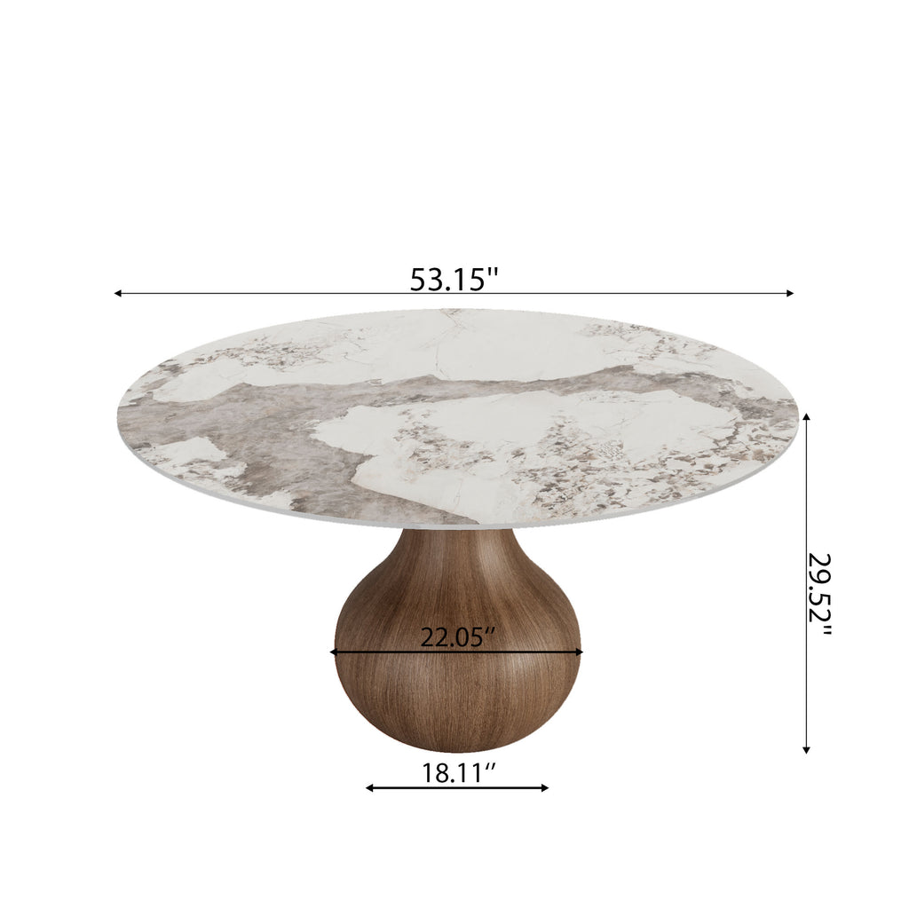 Centria Dark Walnut Round Solid Wood Pedestal Dining Table with Pandora Stone Top - image 6