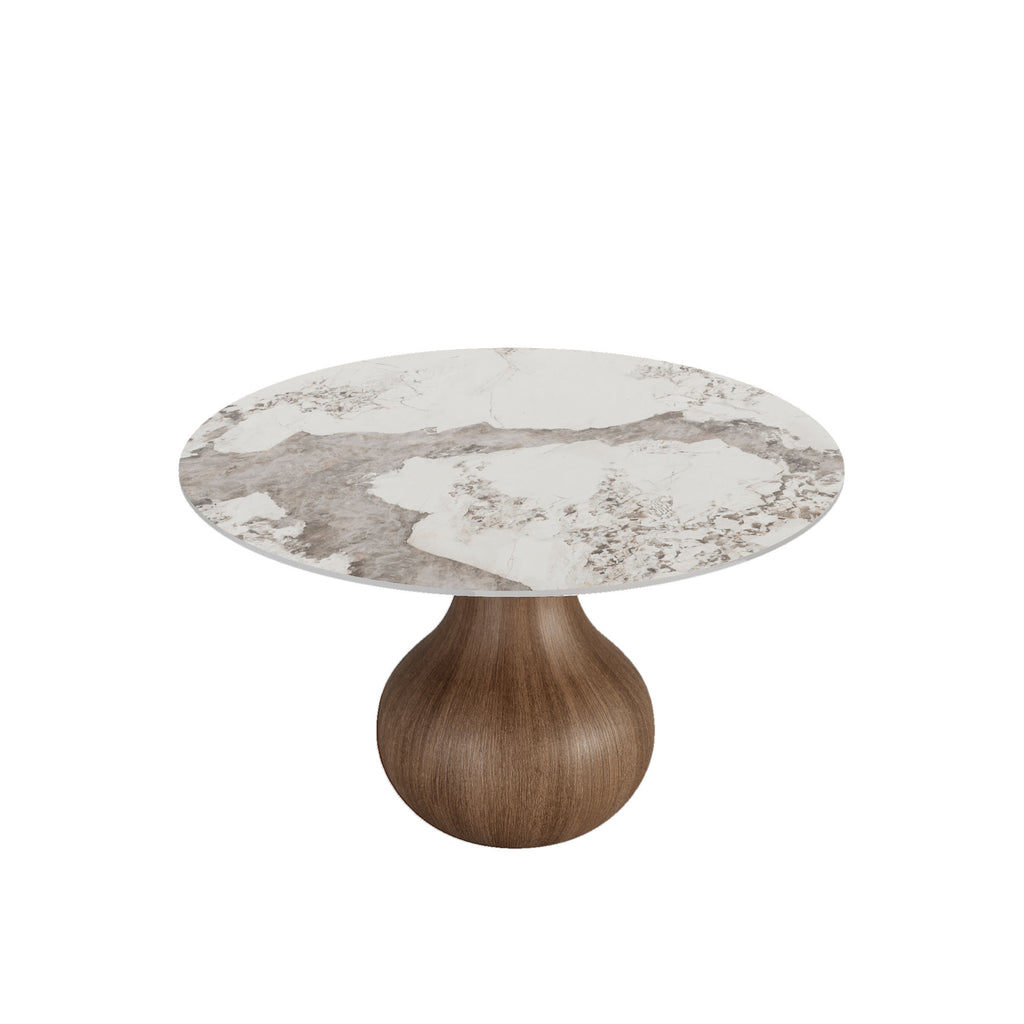 Centria Dark Walnut Round Solid Wood Pedestal Dining Table with Pandora Stone Top - image 1