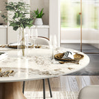 Centria Dark Walnut Round Solid Wood Pedestal Dining Table with Pandora Stone Top - image 8