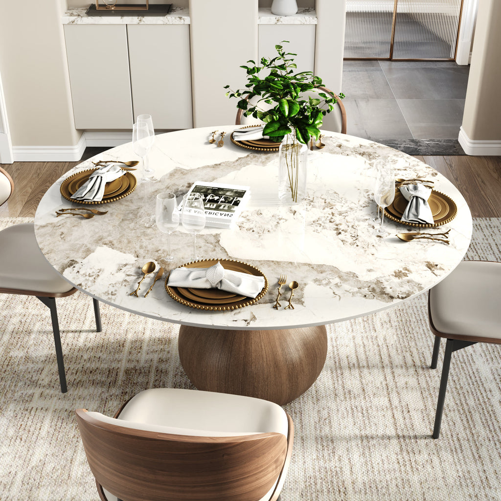 Centria Dark Walnut Round Solid Wood Pedestal Dining Table with Pandora Stone Top - image 3