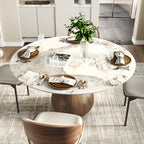Centria Dark Walnut Round Solid Wood Pedestal Dining Table with Pandora Stone Top - image 3