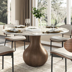 Centria Dark Walnut Round Solid Wood Pedestal Dining Table with Pandora Stone Top - 59.05'' W X 59.05'' D X 29.53'' H - image 0