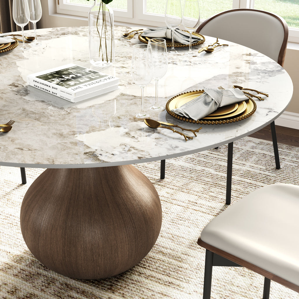 Centria Dark Walnut Round Solid Wood Pedestal Dining Table with Pandora Stone Top - image 2