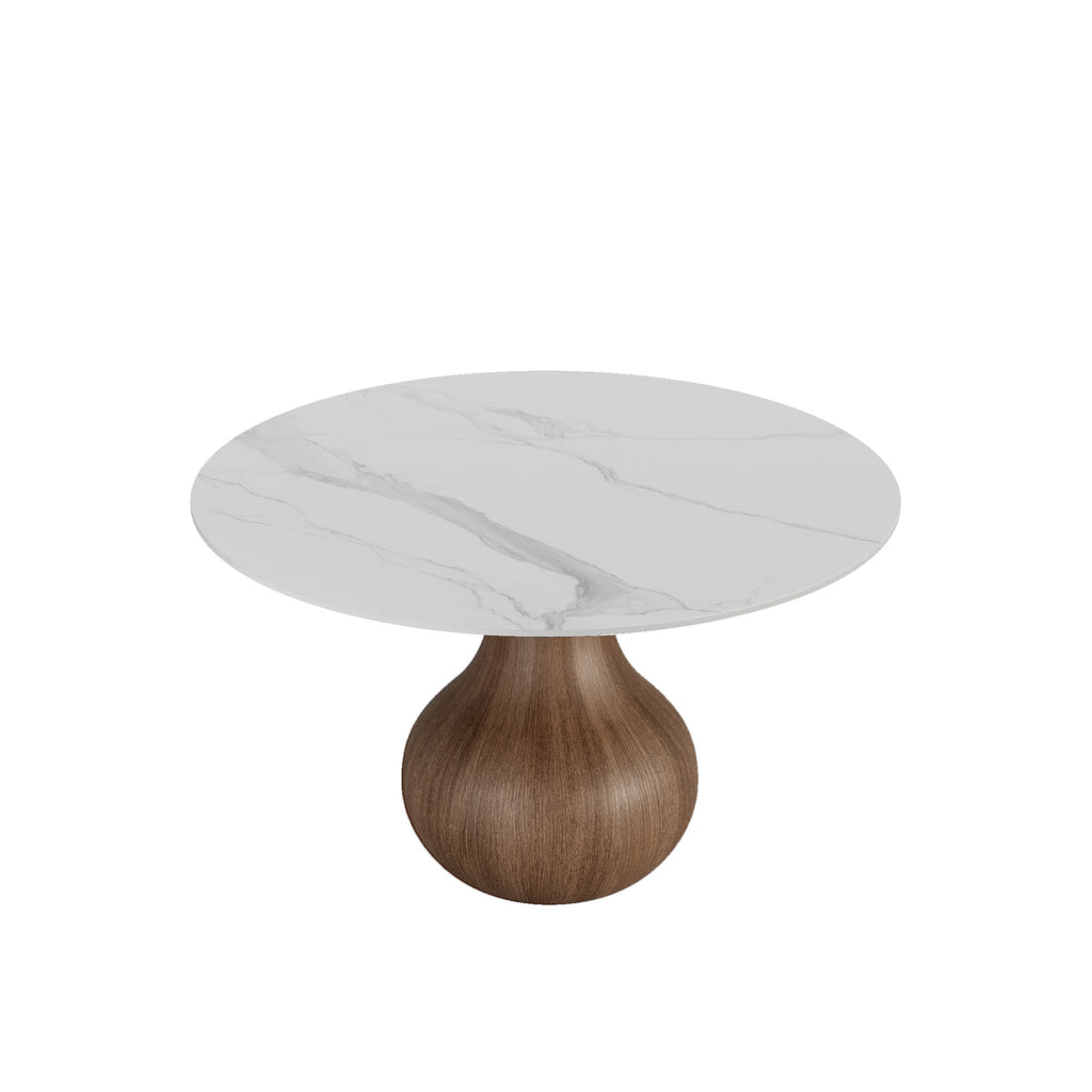Centria Dark Walnut Round Solid Wood Pedestal Dining Table with Snow White Stone Top - image 1