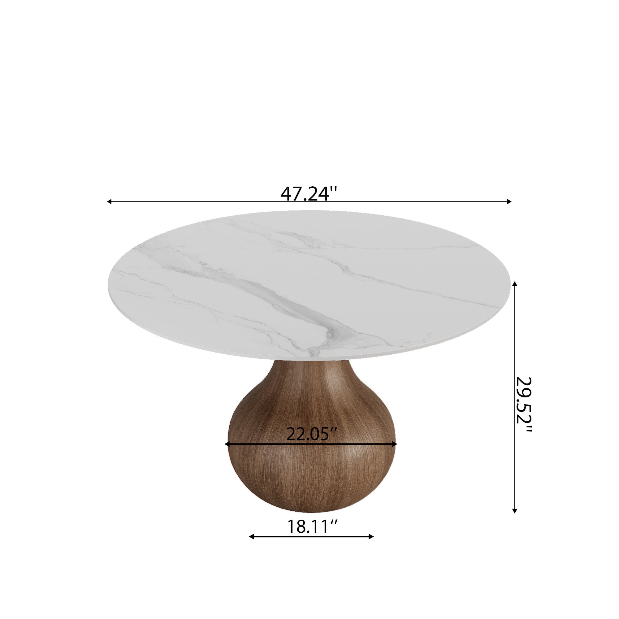 Centria Dark Walnut Round Solid Wood Pedestal Dining Table with Snow White Stone Top - image 5