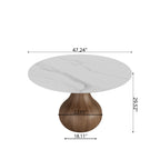 Centria Dark Walnut Round Solid Wood Pedestal Dining Table with Snow White Stone Top - image 5