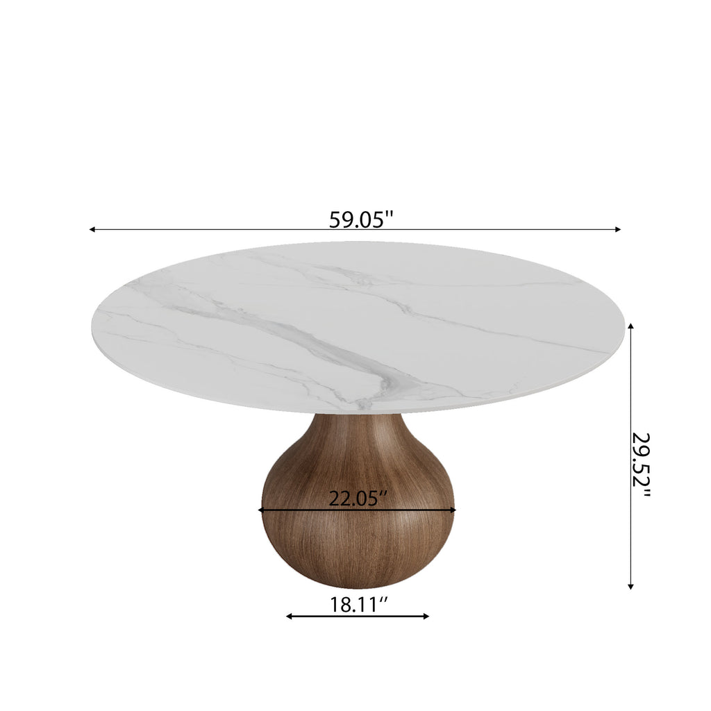 Centria Dark Walnut Round Solid Wood Pedestal Dining Table with Snow White Stone Top - image 7