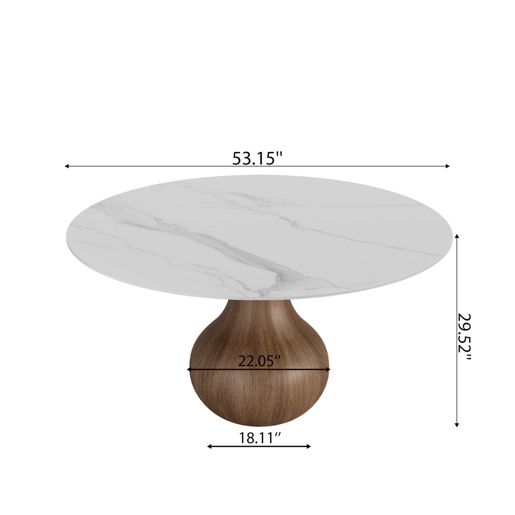 Centria Dark Walnut Round Solid Wood Pedestal Dining Table with Snow White Stone Top - image 6