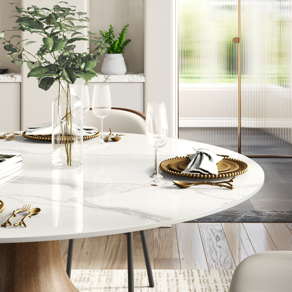 Centria Dark Walnut Round Solid Wood Pedestal Dining Table with Snow White Stone Top - image 8