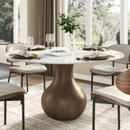Centria Dark Walnut Round Solid Wood Pedestal Dining Table with Snow White Stone Top - 59.05'' W X 59.05'' D X 29.53'' H - image 0