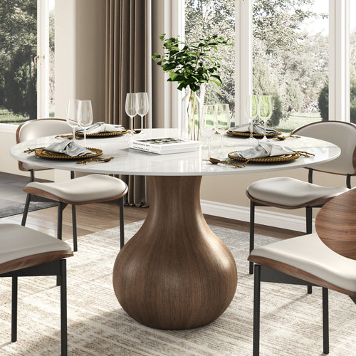 Centria Dark Walnut Round Solid Wood Pedestal Dining Table with Snow White Stone Top - 59.05'' W X 59.05'' D X 29.53'' H - image 0
