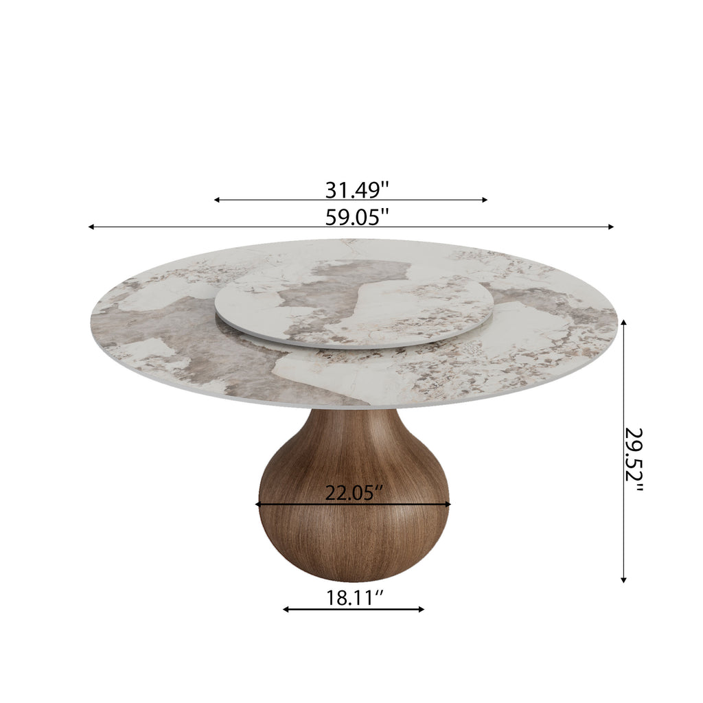 Centria Dark Walnut Round Solid Wood Pedestal Dining Table with Pandora Stone Top and Lazy Susan - image 6