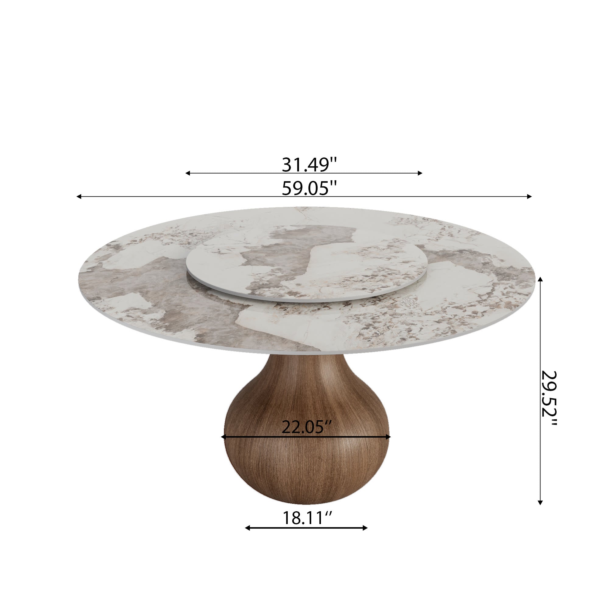 Centria Dark Walnut Round Solid Wood Pedestal Dining Table with Pandora Stone Top and Lazy Susan - image 6
