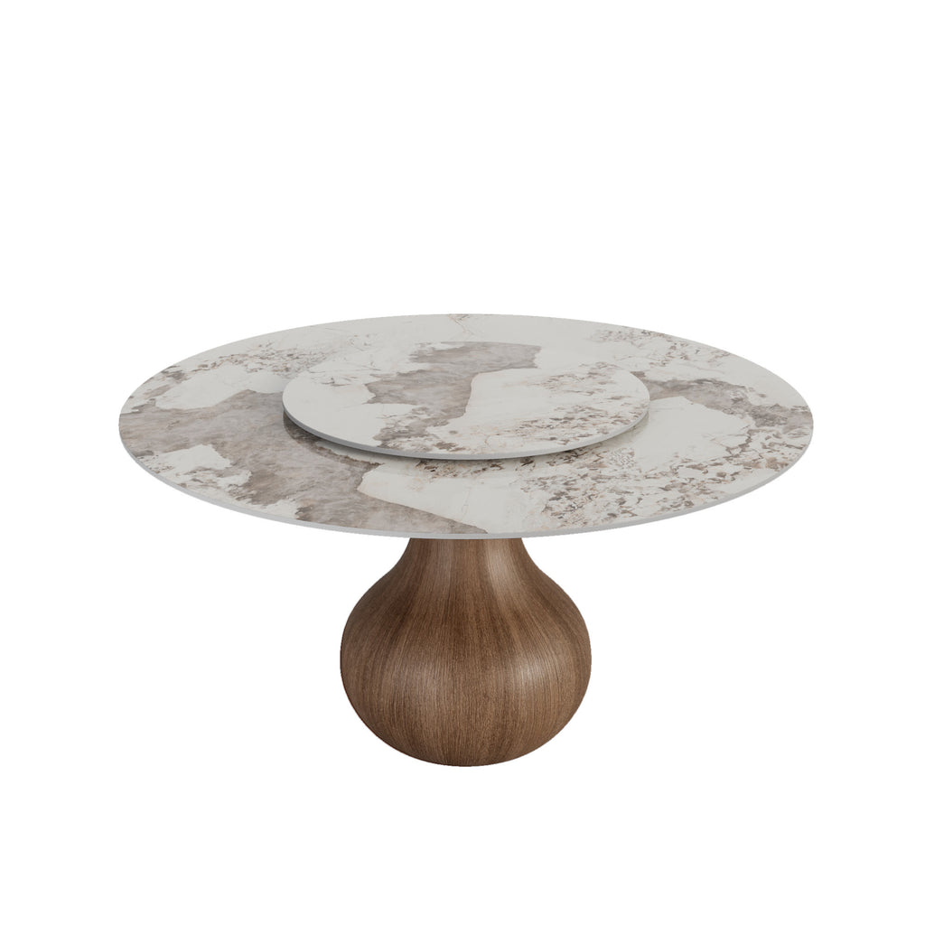 Centria Dark Walnut Round Solid Wood Pedestal Dining Table with Pandora Stone Top and Lazy Susan - image 1