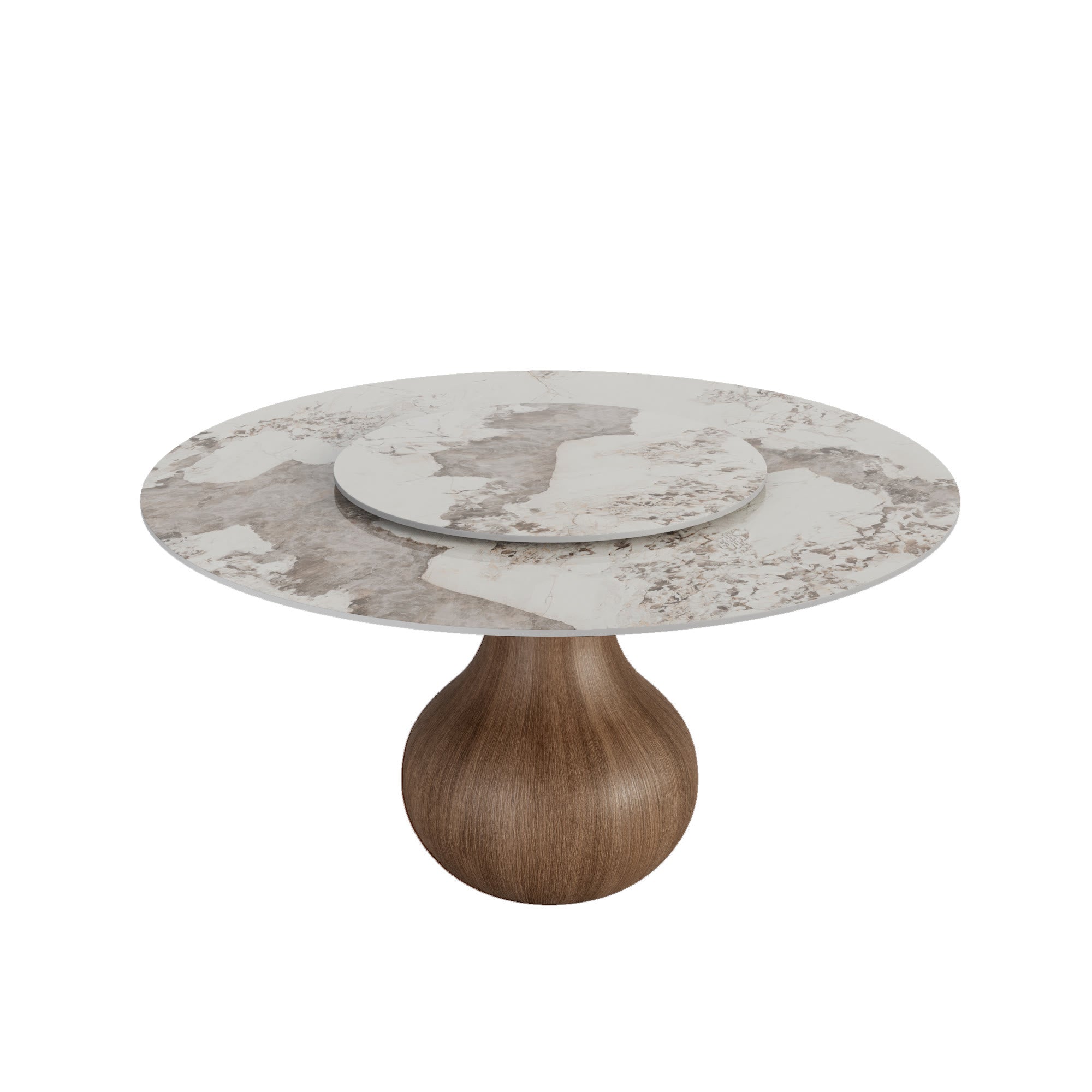 Centria Dark Walnut Round Solid Wood Pedestal Dining Table with Pandora Stone Top and Lazy Susan - image 1