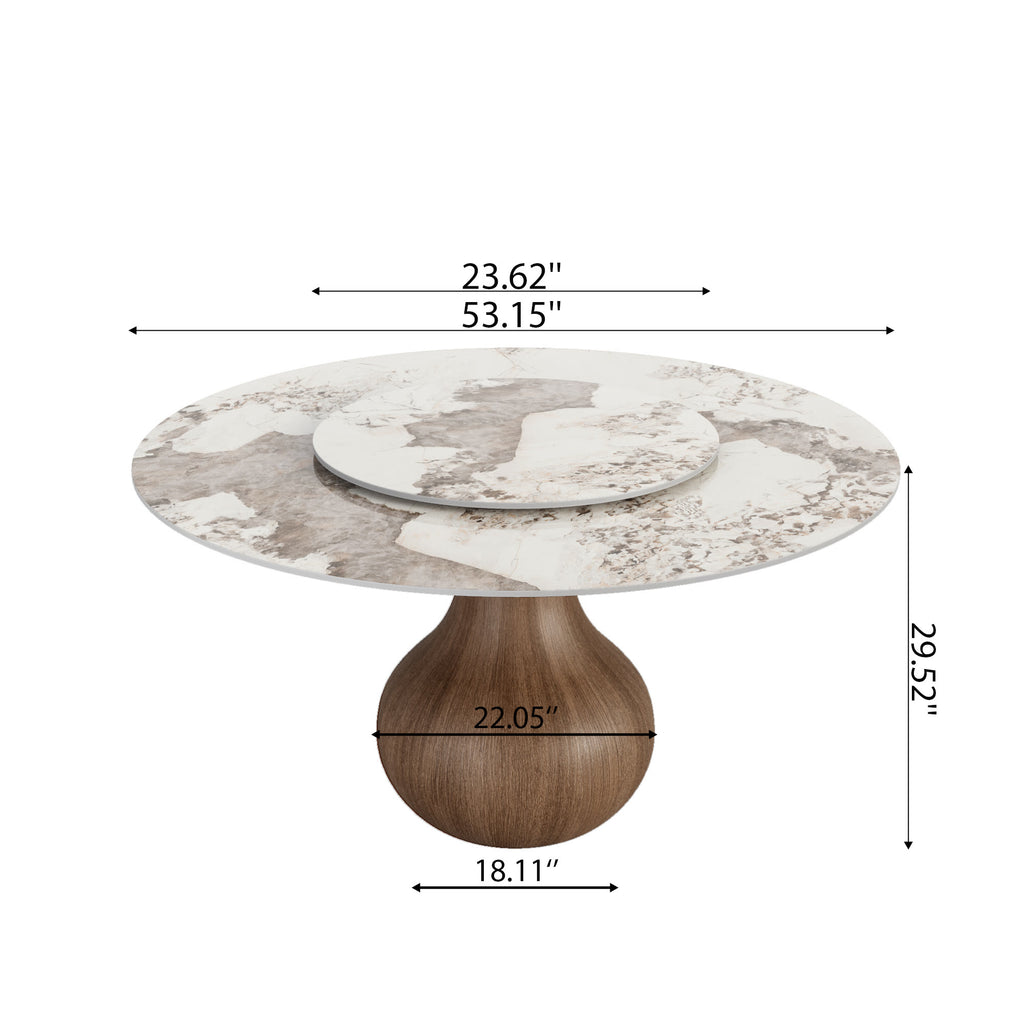Centria Dark Walnut Round Solid Wood Pedestal Dining Table with Pandora Stone Top and Lazy Susan - image 5
