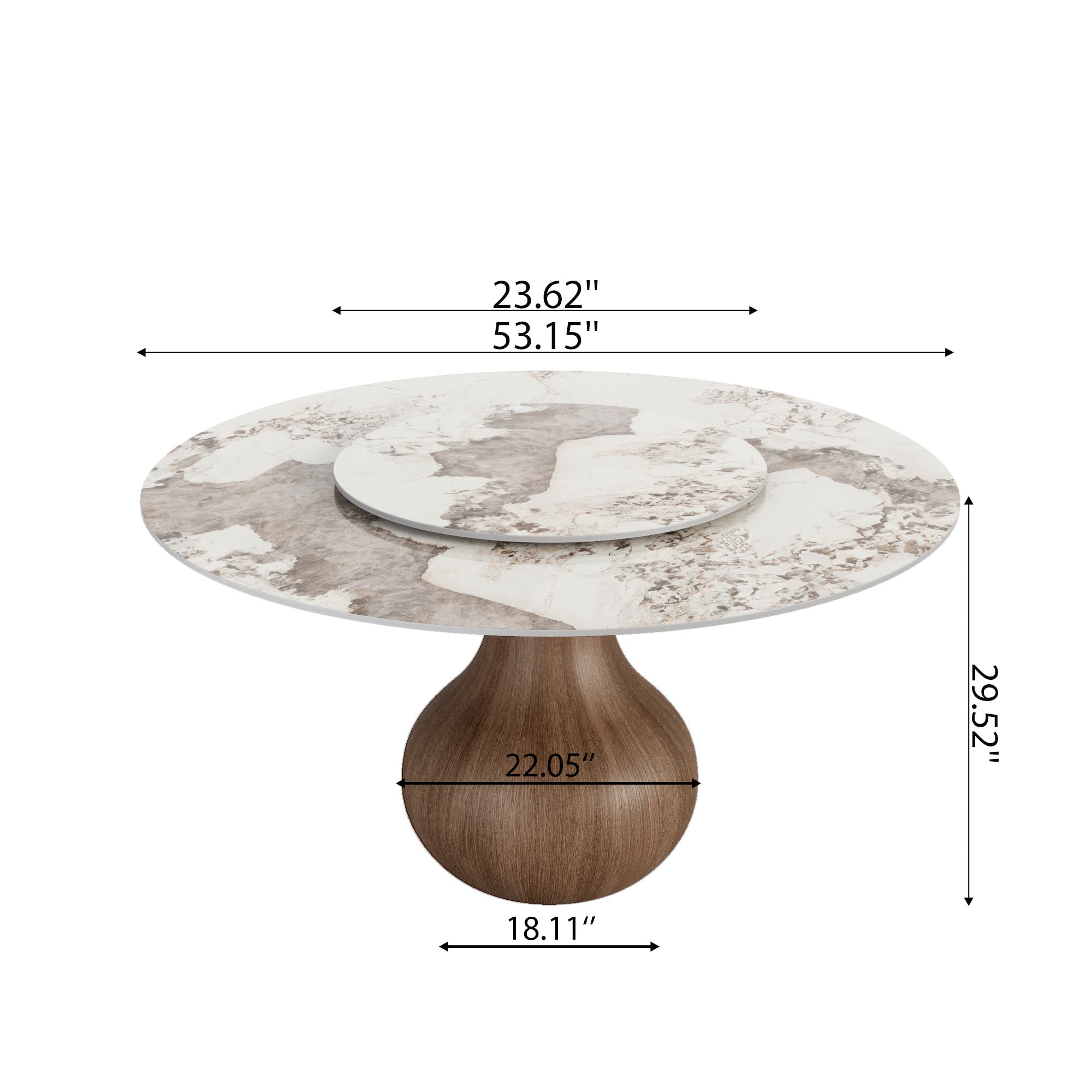 Centria Dark Walnut Round Solid Wood Pedestal Dining Table with Pandora Stone Top and Lazy Susan - image 5