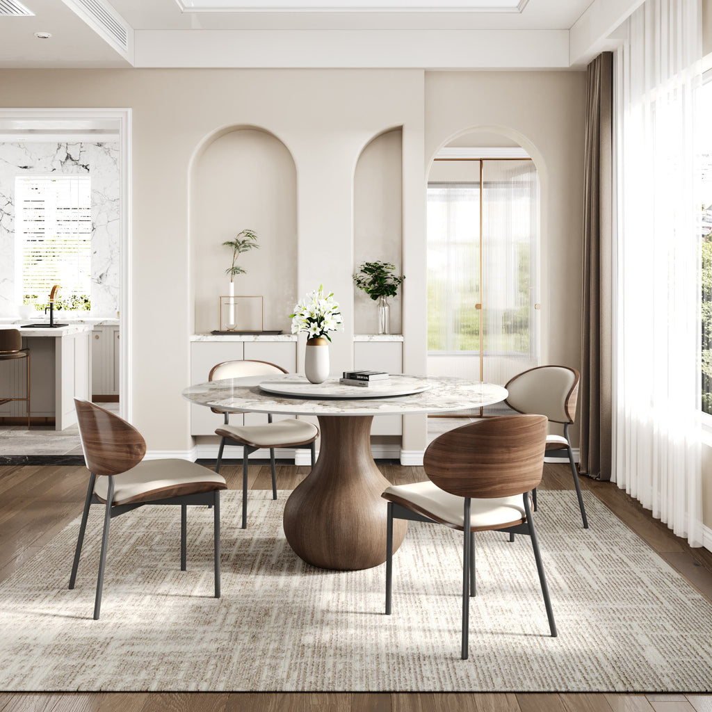 Centria Dark Walnut Round Solid Wood Pedestal Dining Table with Pandora Stone Top and Lazy Susan - image 2