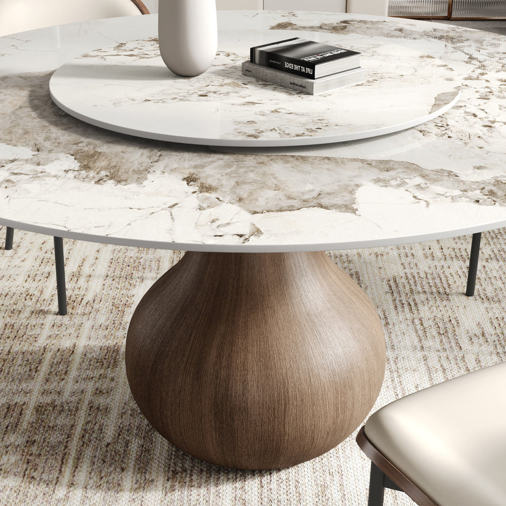 Centria Dark Walnut Round Solid Wood Pedestal Dining Table with Pandora Stone Top and Lazy Susan - image 7