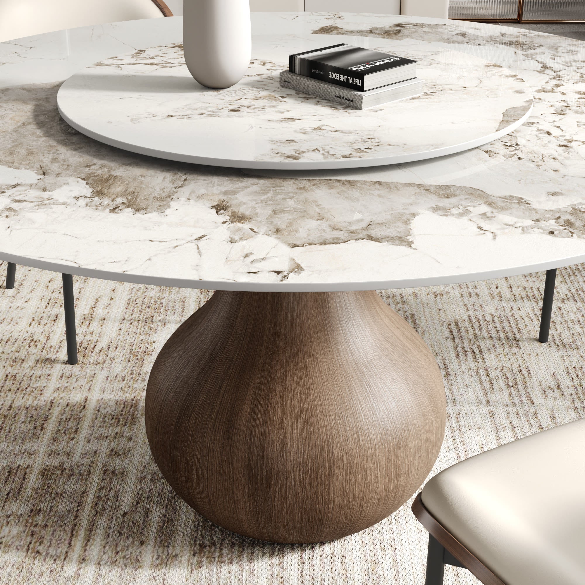 Centria Dark Walnut Round Solid Wood Pedestal Dining Table with Pandora Stone Top and Lazy Susan - image 7